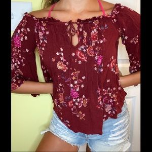 TIMING burgundy floral top